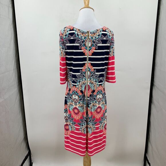Eliza J Shift Dress Womens 8 Short Sleeve Floral Stripe Back Zip Lined Stretch - Picture 7 of 15